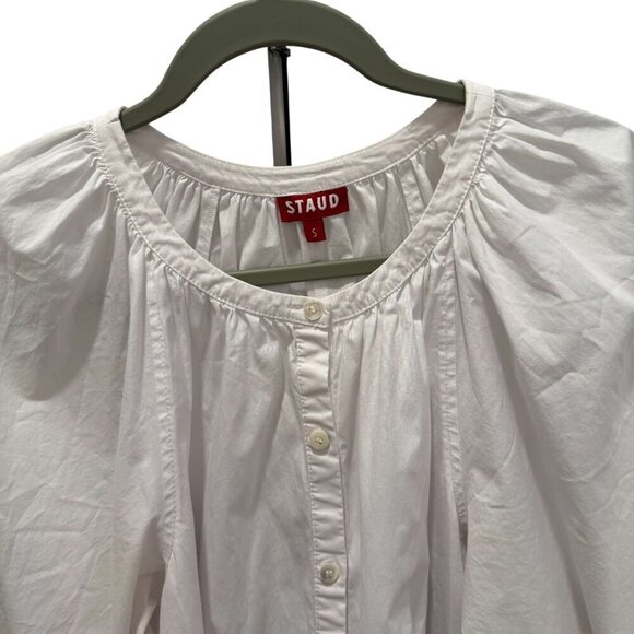 Staud White Button-Down Drawstring Waist Mini Dress With Wide Sleeves Size S - Picture 4 of 8